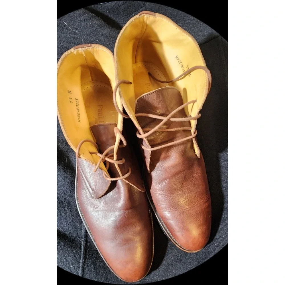 Designer Paul Fredrick Men's Brown Leather Chukka boots, Size 11, Made In Italy